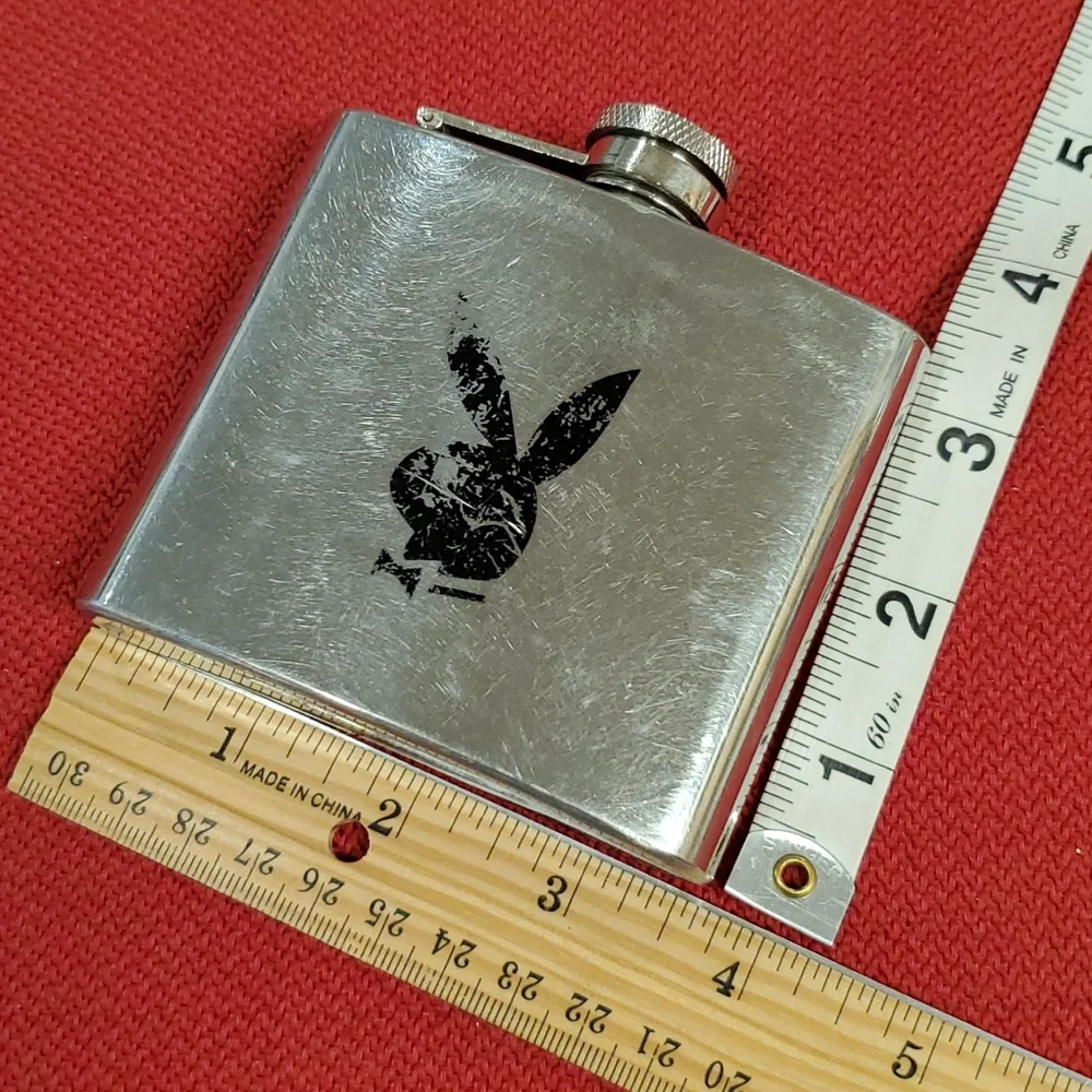 Playboy Stainless steel 5 oz flask bunny head bow tie logo pre-owned